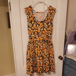 Mata Traders Cotton Orange & Blue Floral Sleeveless Sundress - Size M